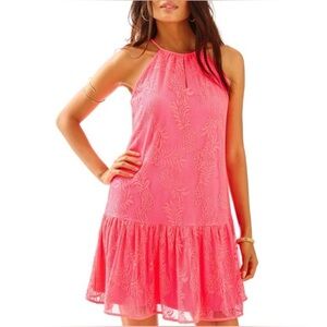 NWT Lilly Pulitzer Isabeau Dress Pink Pineapple Lace‎ Size Large